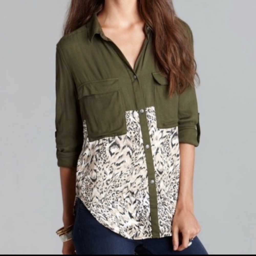 Free people Leopard Animal Print tunic long sleeve blouse
